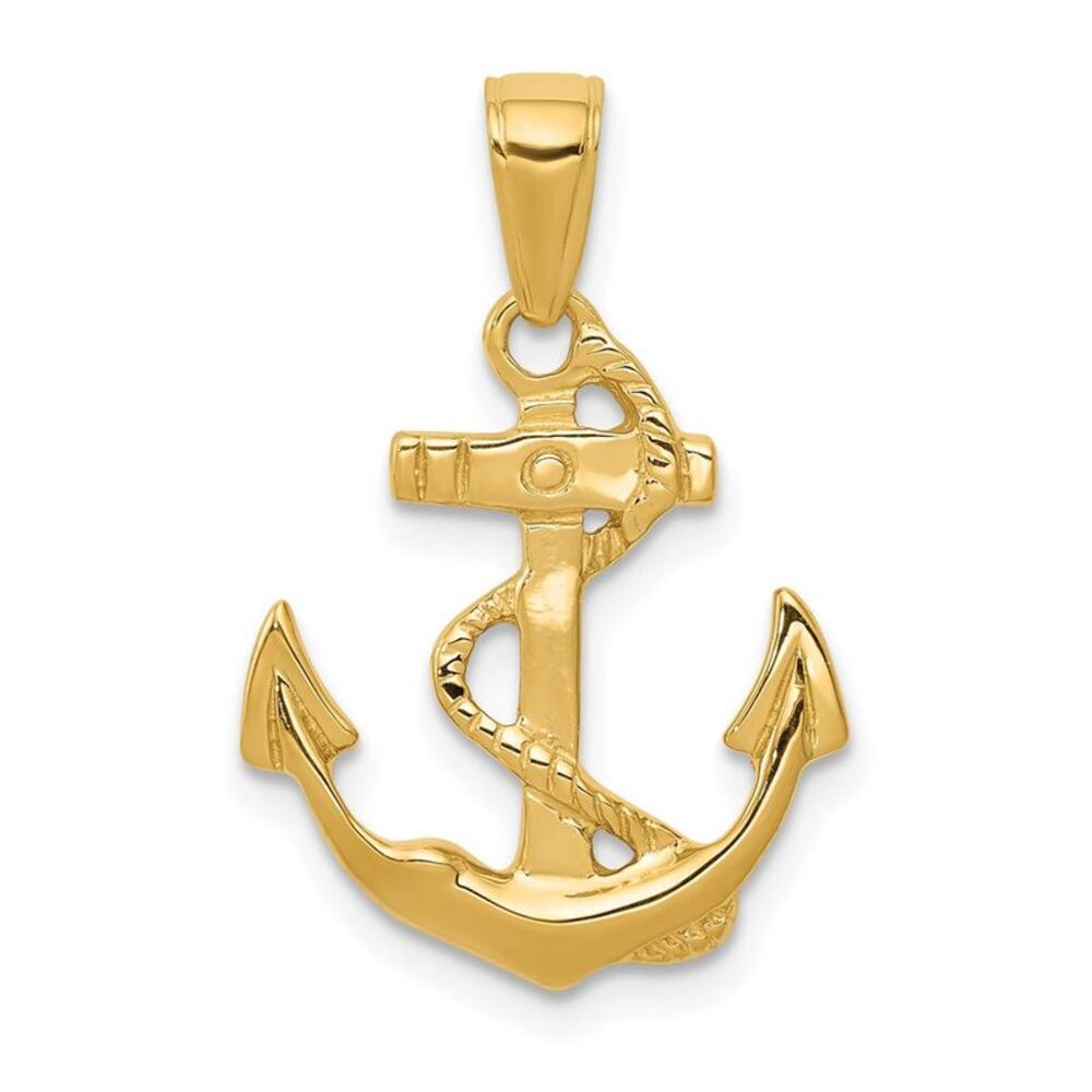 14k Yellow Gold Solid Polished Anchor Pendant - image 1